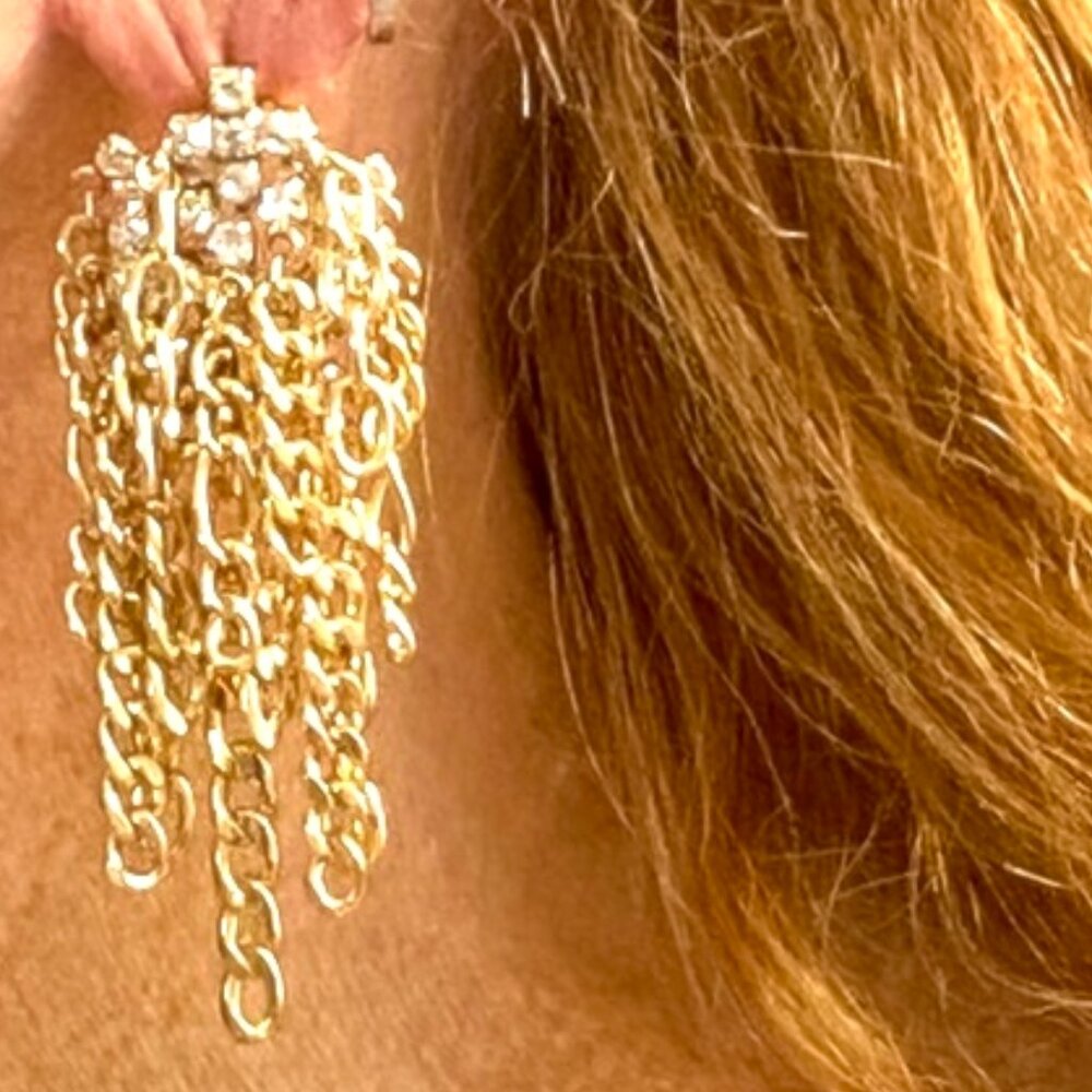 Chunky Gold Rhinestone and Chain Links Earrings Gianni Bini Jewelry
